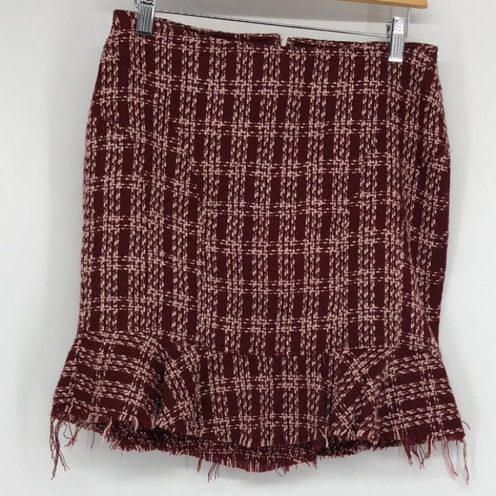 Guess Vintage red white 100% acrylic plaid knit ruffle hem mini skirt - Picture 13 of 13